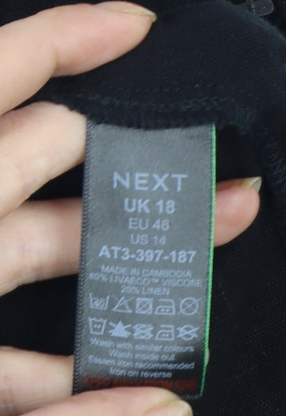 Next Women Black Size 18 Skater Dress Sleeveless Linen Blend