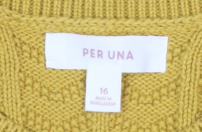 Marks and Spencer Women’s Yellow Ruffle Cable Knit Jumper Size 16