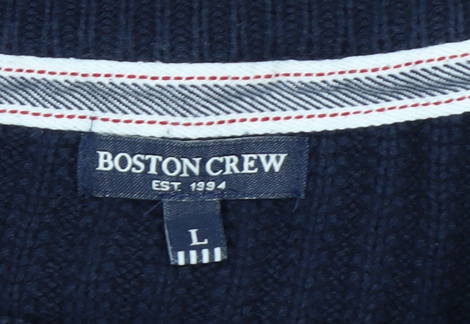 Boston Crew Men's Blue Cotton Chunky Knit Pullover Jumper L