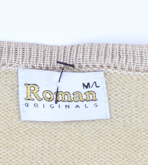 Roman Originals Women Beige Knit Long Sleeve V-Neck Cardigan M/L