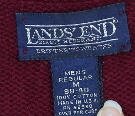 Lands' End Men's Red Cotton Crew Neck Pullover Jumper M