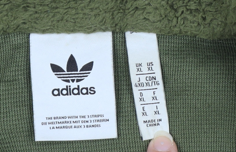 Adidas Men Green Fleece Full Zip Jacket XL Stand-Up Collar