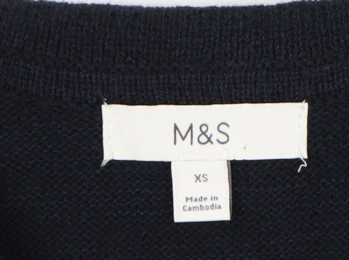 Marks and Spencer Women's Black Cropped Button-Up Knit Top XS