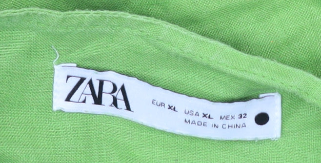 Zara Womens Green Lyocell Shirt Dress XL Half Sleeve