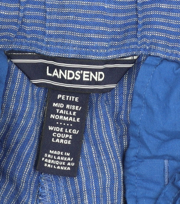 Lands' End Women's Blue Linen Petite Wide-Leg Mid Rise Trousers