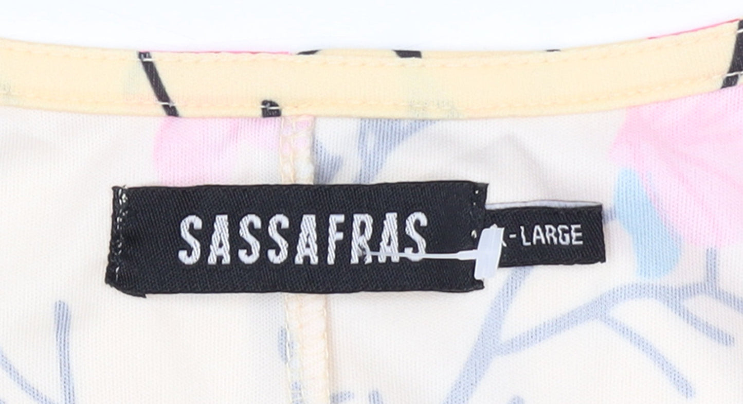 Sassafras Women’s Beige Floral Cold Shoulder Shift Dress L