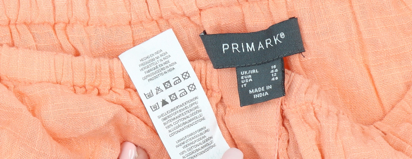 Primark Women's Orange Off Shoulder Short Cotton Dress Size 16