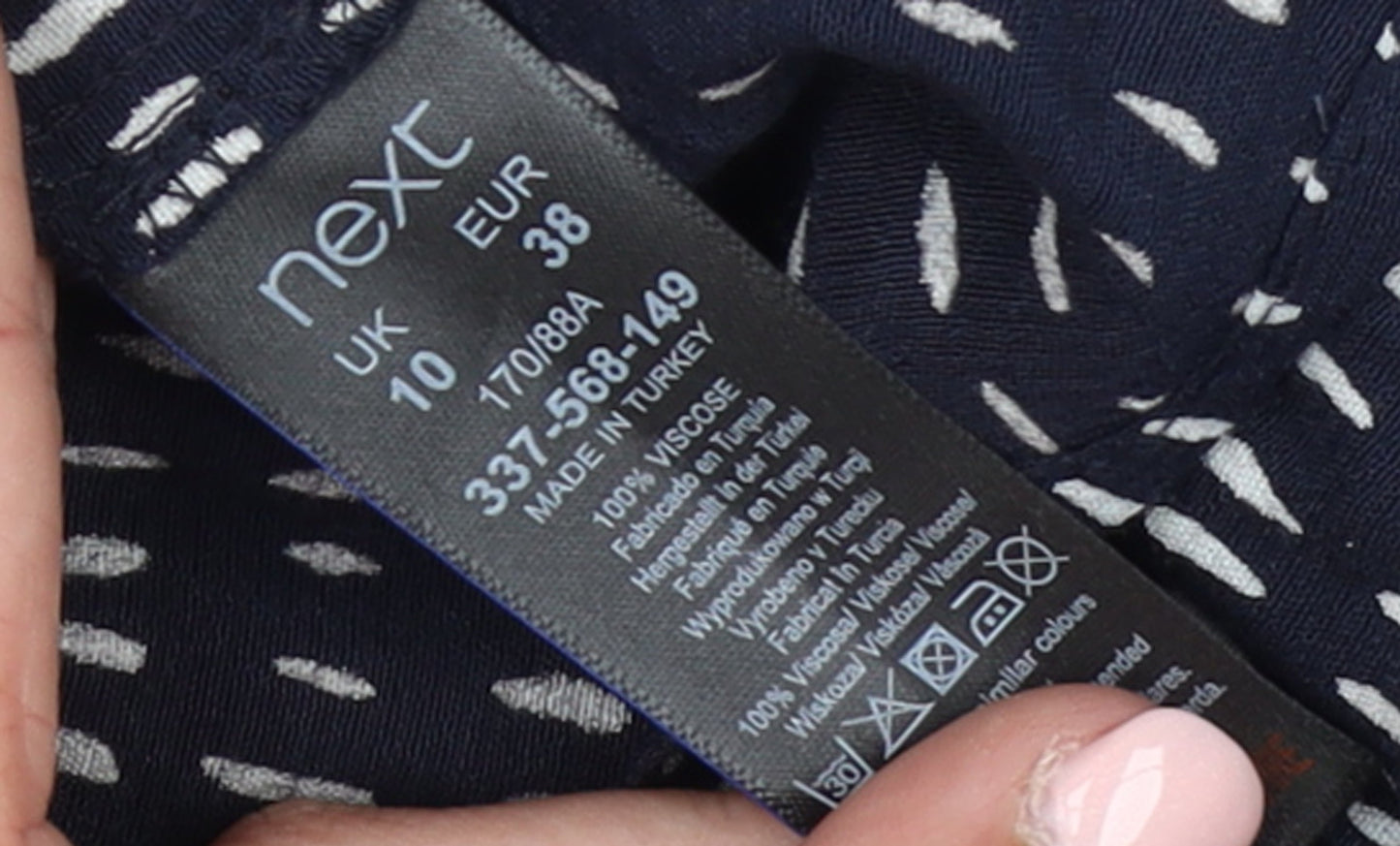 Next Women’s Blue Printed Long Sleeve Viscose Blouse Size 10