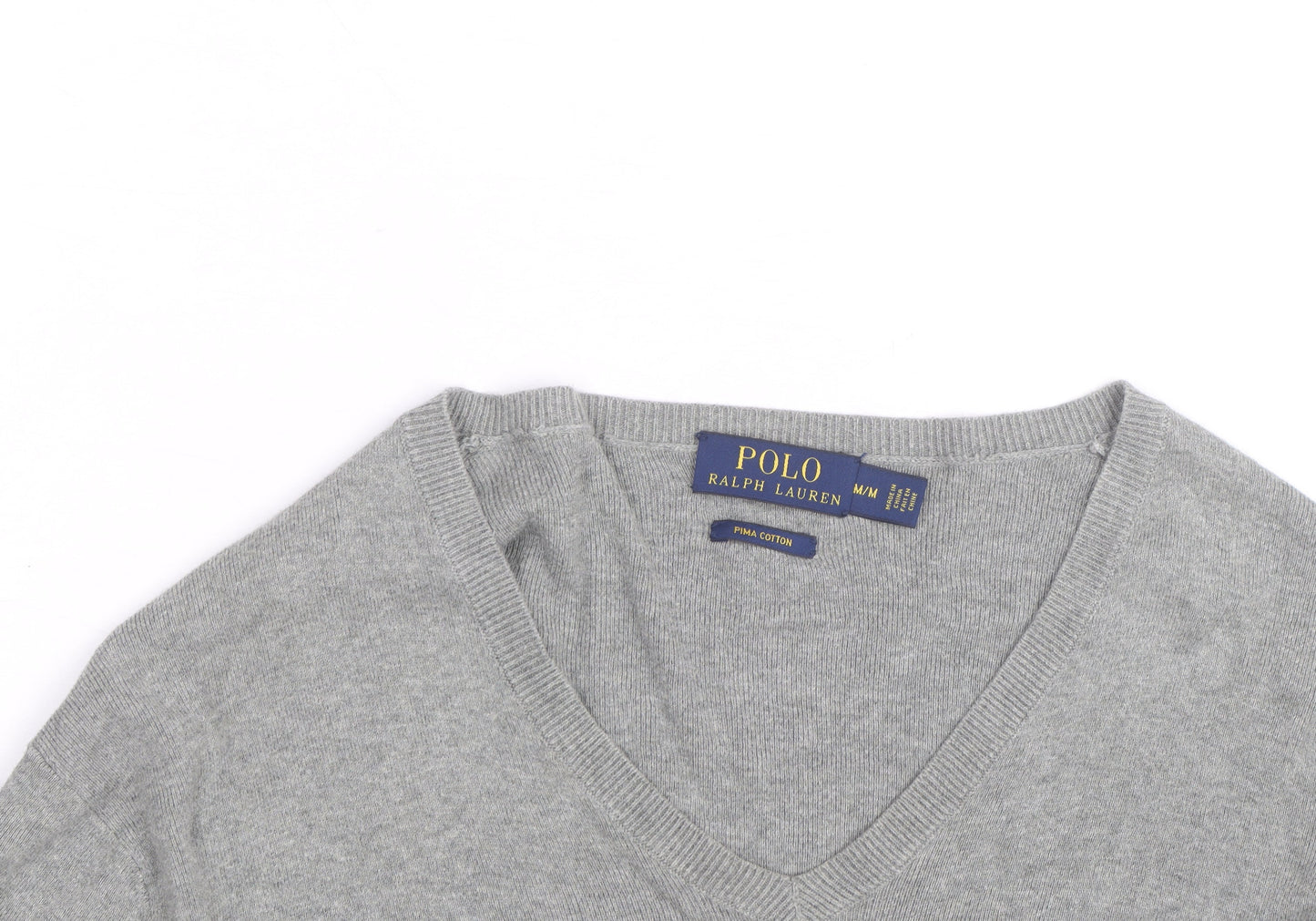 Ralph Lauren Men's Grey V-Neck Cotton Jumper Size M