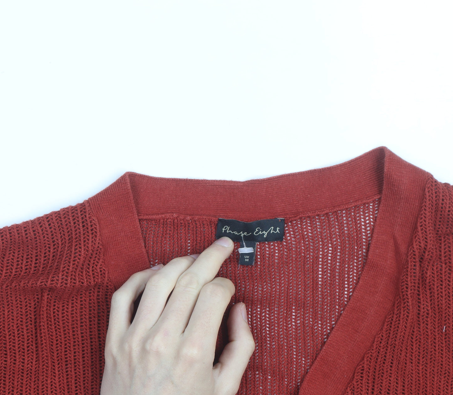 Phase Eight Women Red Knit Wrap Cardigan M V-Neck Short Sleeve