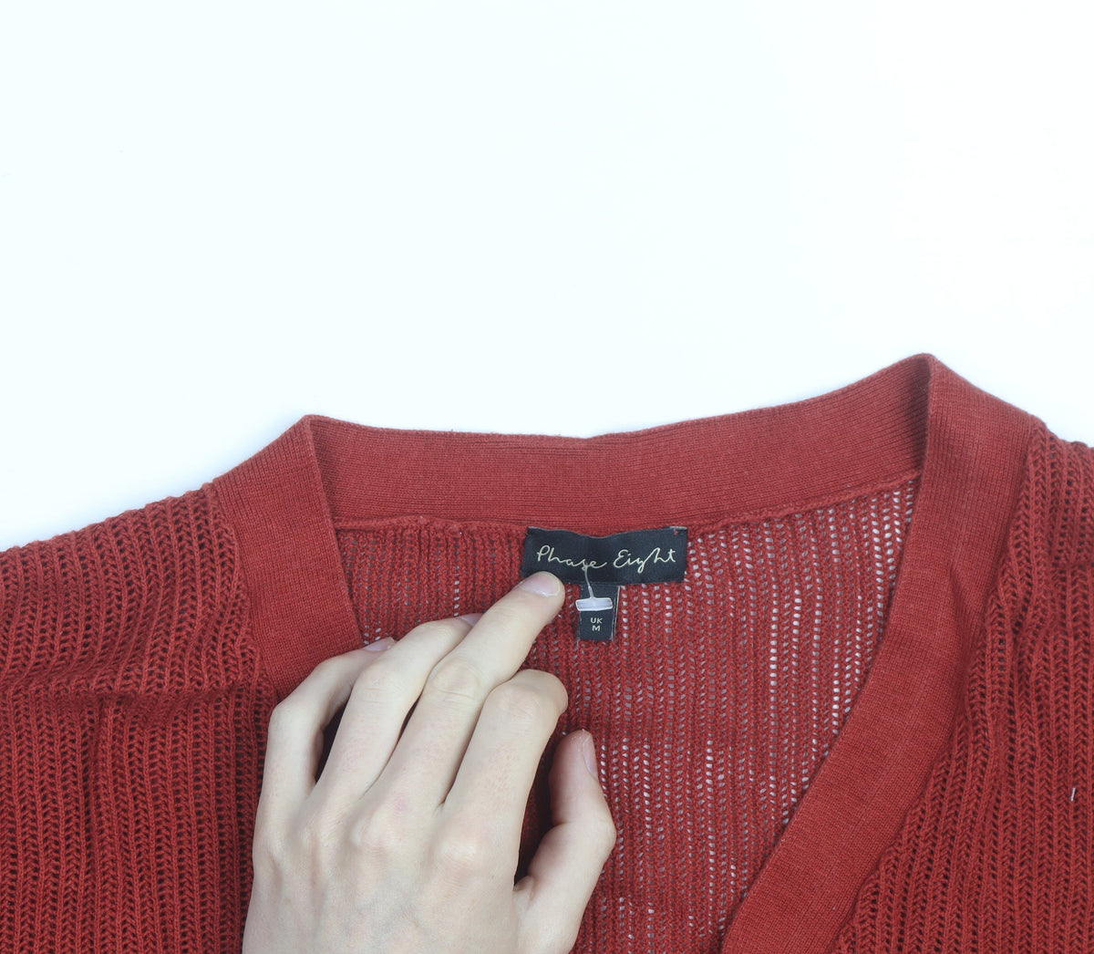 Phase Eight Women Red Knit Wrap Cardigan M V-Neck Short Sleeve