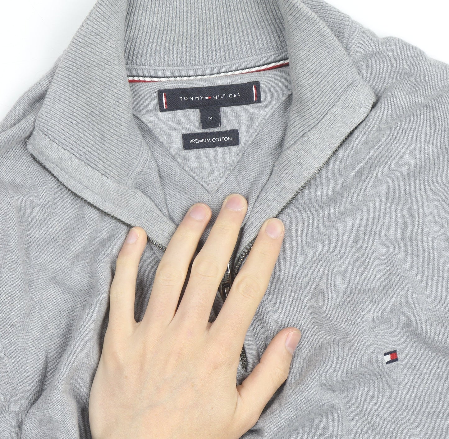 Tommy Hilfiger Men's Grey Cotton 1/2 Zip Jumper Size M