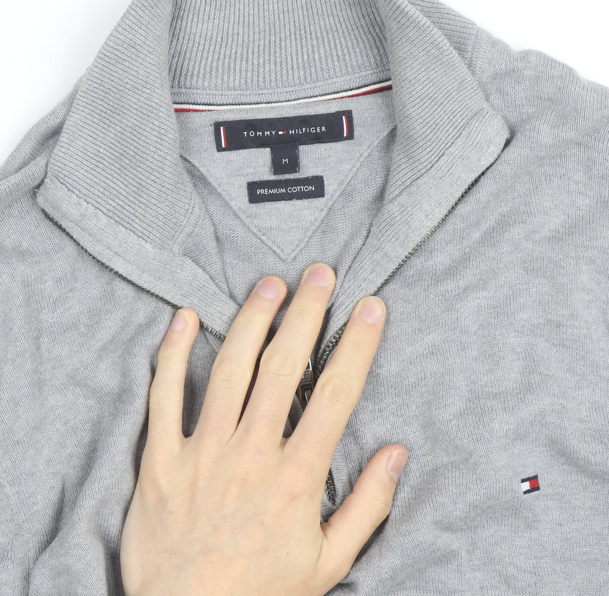 Tommy Hilfiger Men's Grey Cotton 1/2 Zip Jumper Size M