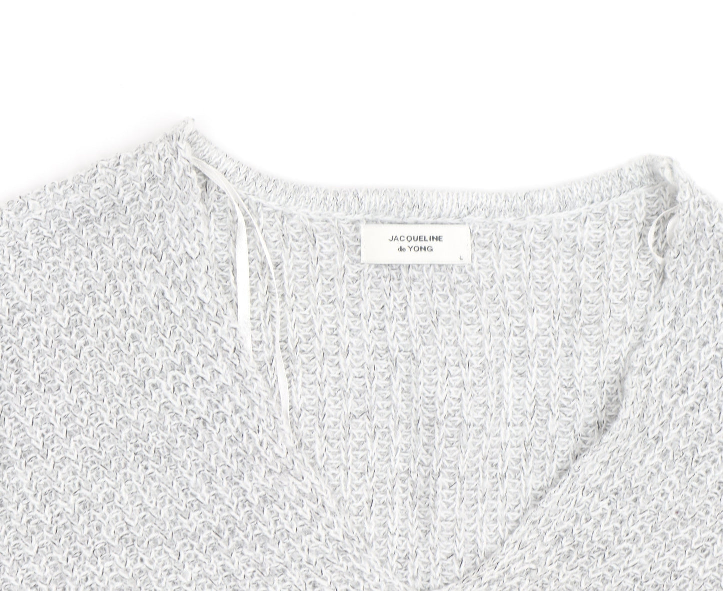 Jacqueline de Yong Women’s Grey V-Neck Chunky Knit Jumper L