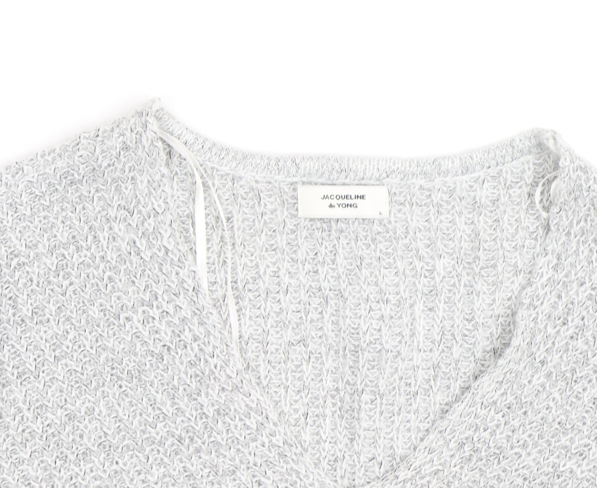 Jacqueline de Yong Women’s Grey V-Neck Chunky Knit Jumper L