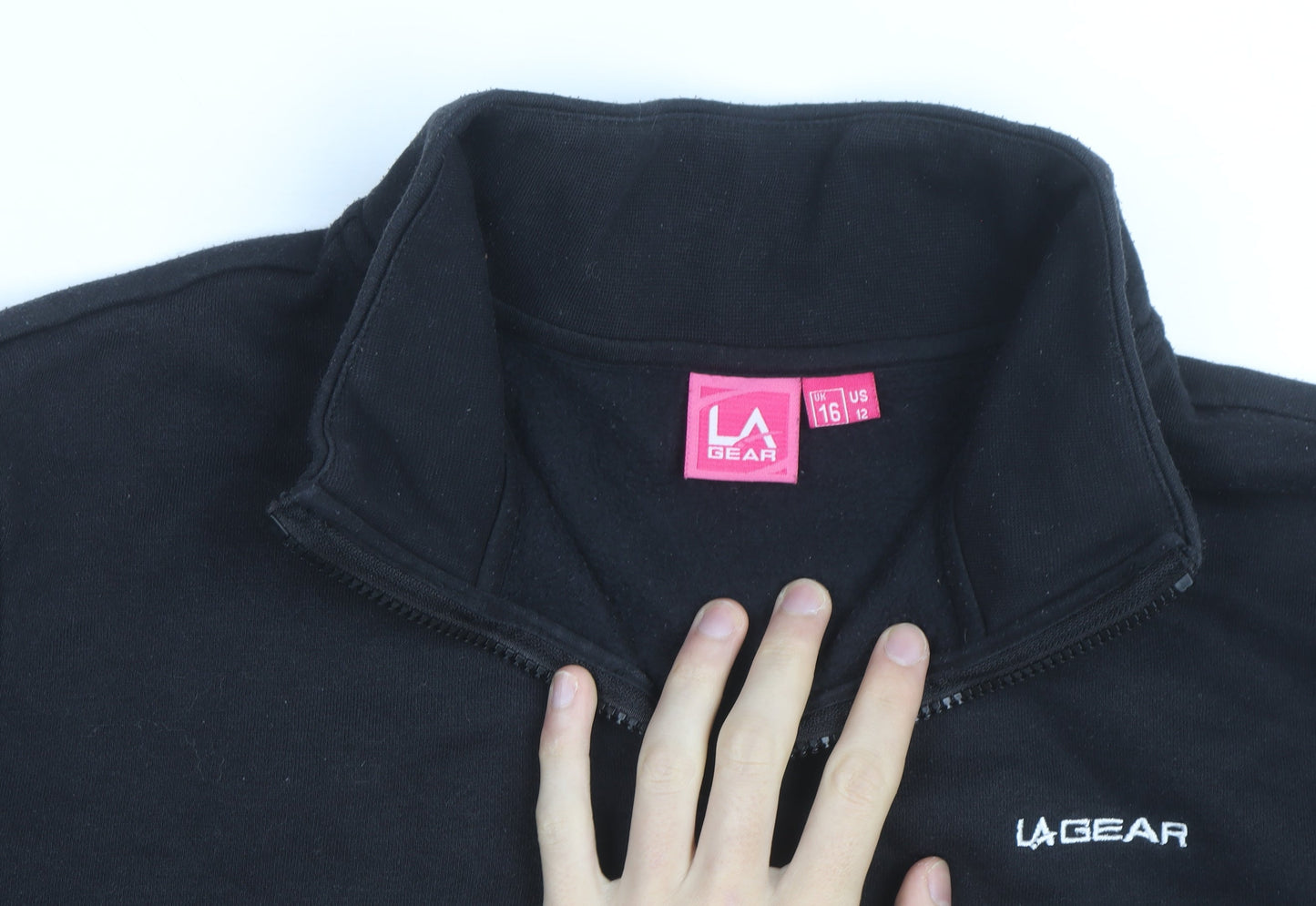 LA Gear Teen Black 1/4 Zip Fleece Sweatshirt UK 16 Regular Fit