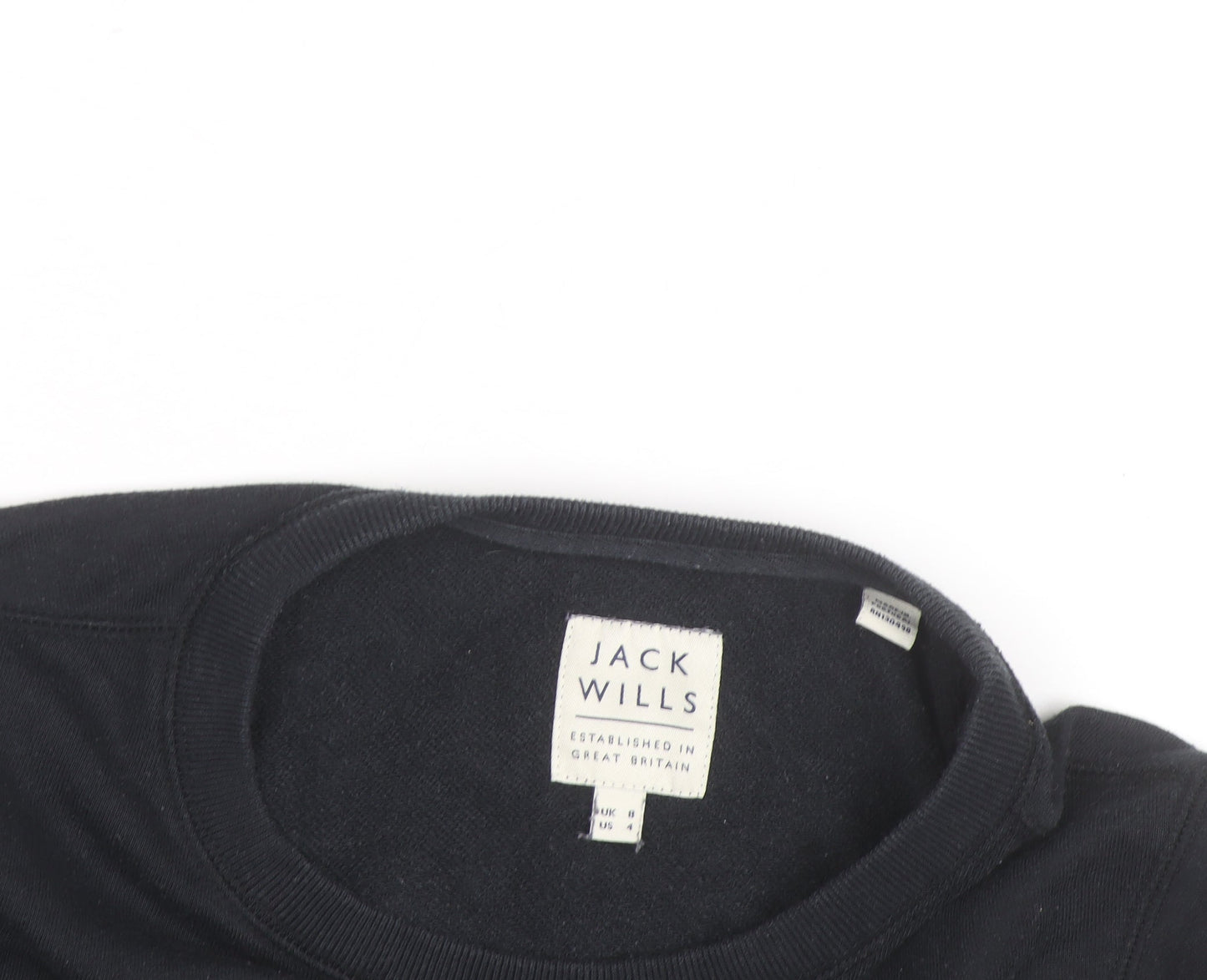 Jack Wills Womens Black Cotton Crew Neck Long Sleeve Sweatshirt Size 4
