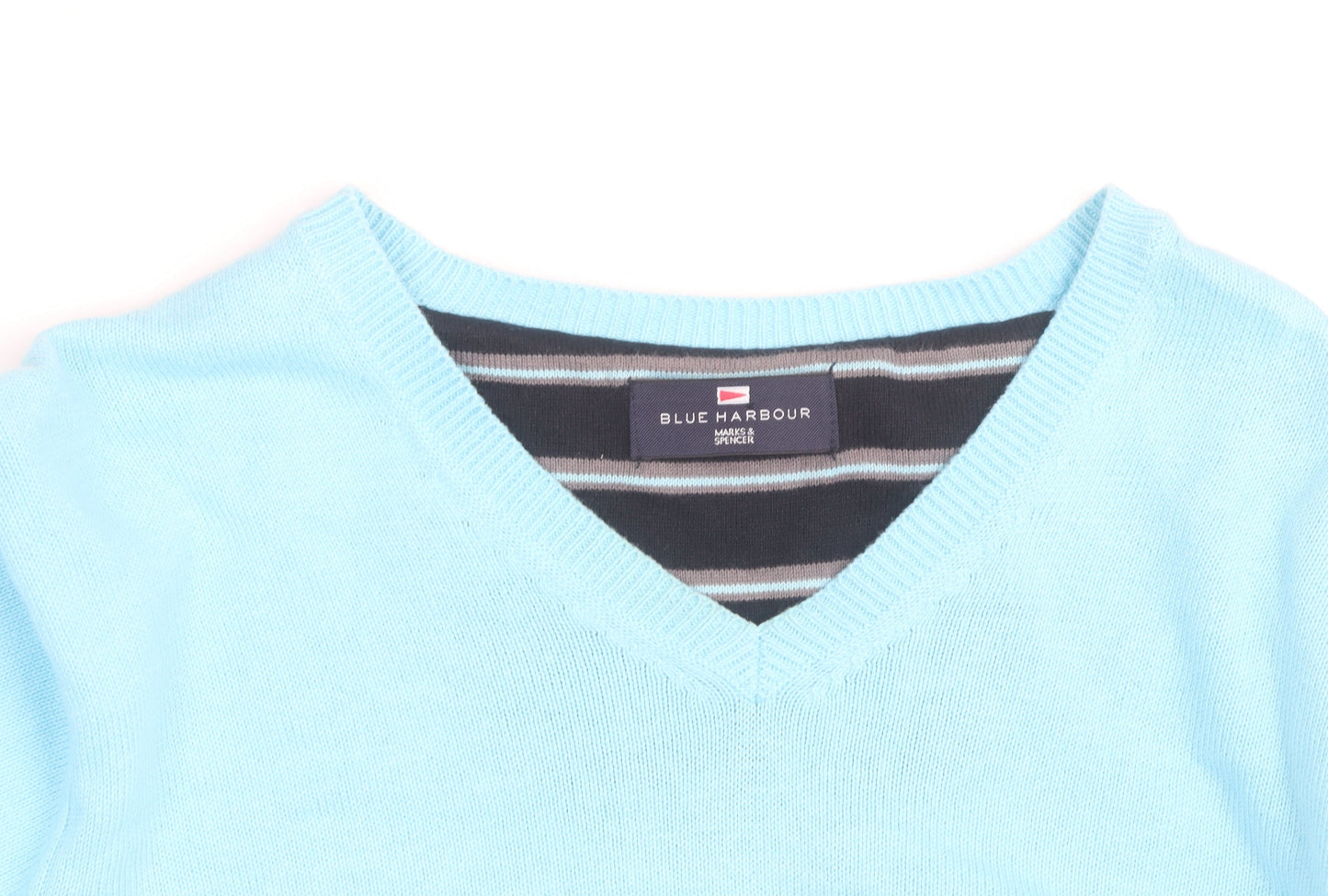 Marks and Spencer Blue Harbour Men's Blue V-Neck Cotton Jumper M