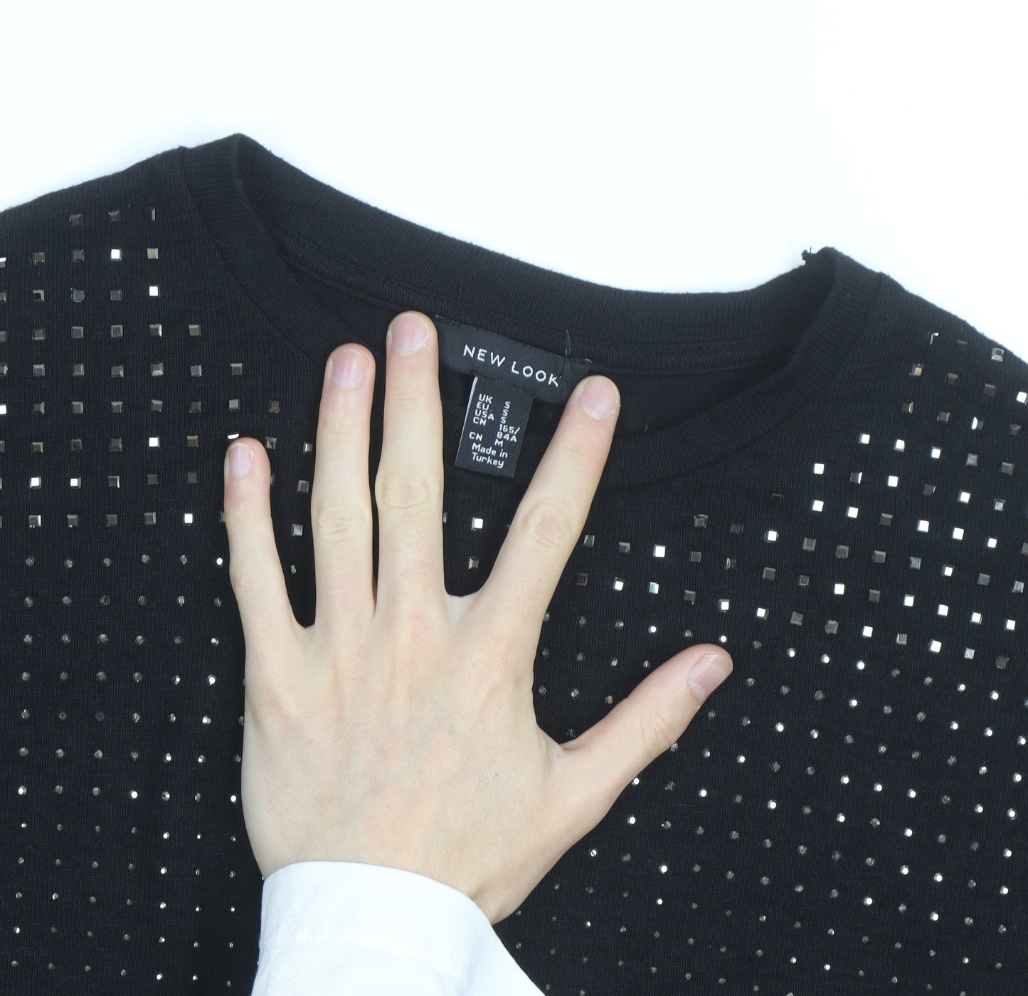 New Look Men’s Black Studded Crew Neck Long Sleeve Jumper Size S