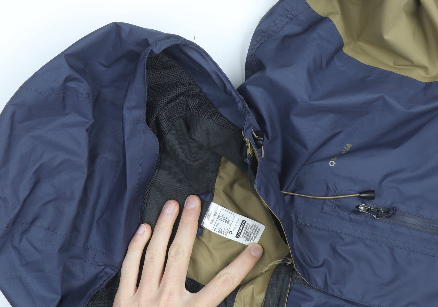 Quechua Men's Blue Brown Waterproof Hooded Hiking Jacket Size L