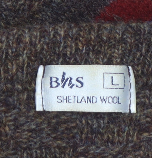 BHS Women’s Brown Fair Isle Shetland Wool Jumper L