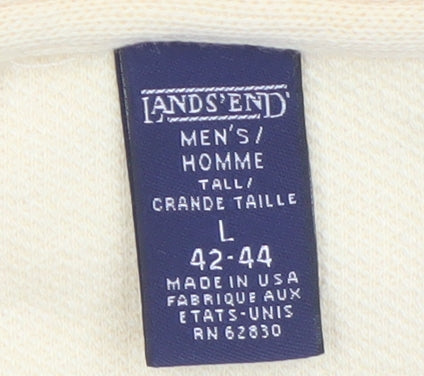 Lands' End Men's Beige Cotton V-Neck Sweatshirt L Tall
