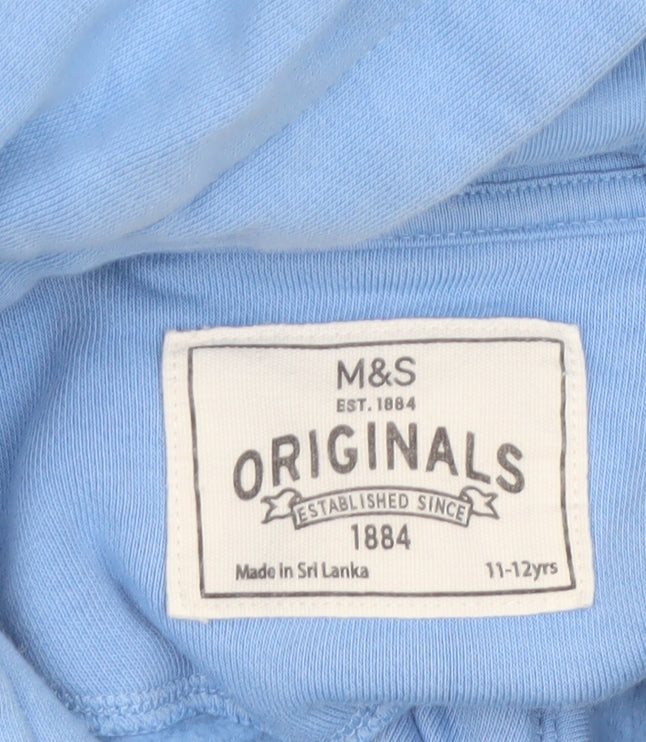 Marks and Spencer Boys Blue Full Zip Hoodie 11-12 Years Cotton Blend