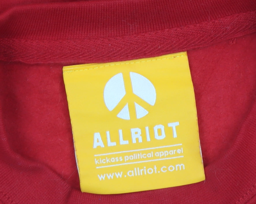 ALLRIOT Men Red Graphic Pullover Sweatshirt M Long Sleeve
