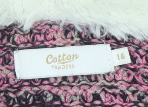 Cotton Traders Womens Pink Hooded Full Zip Knit Jumper Size 16