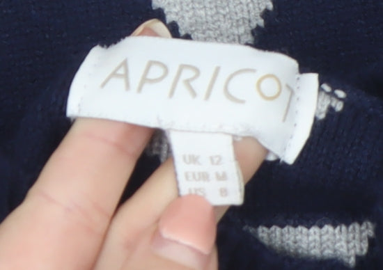 Apricot Womens Blue Grey Geometric High Neck Jumper Size 12