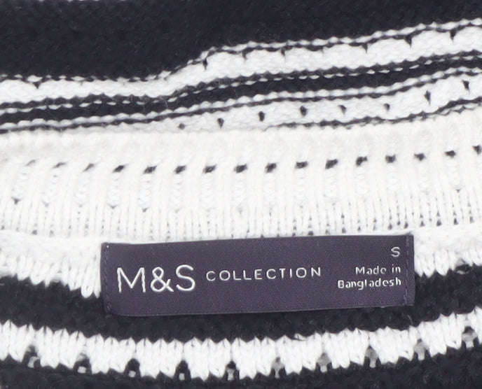 Marks and Spencer Women’s Black Striped Knit Short Sleeve Jumper S