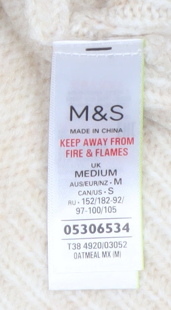 Marks and Spencer Women Oatmeal Fair Isle Mock Neck Jumper Size M