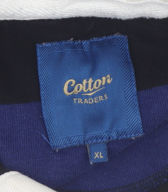 Cotton Traders Men's Royal Blue Striped Long Sleeve Rugby Polo Shirt XL