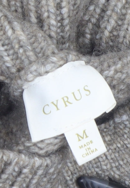Cyrus Womens Beige Cable-Knit High Neck Button Cardigan Medium