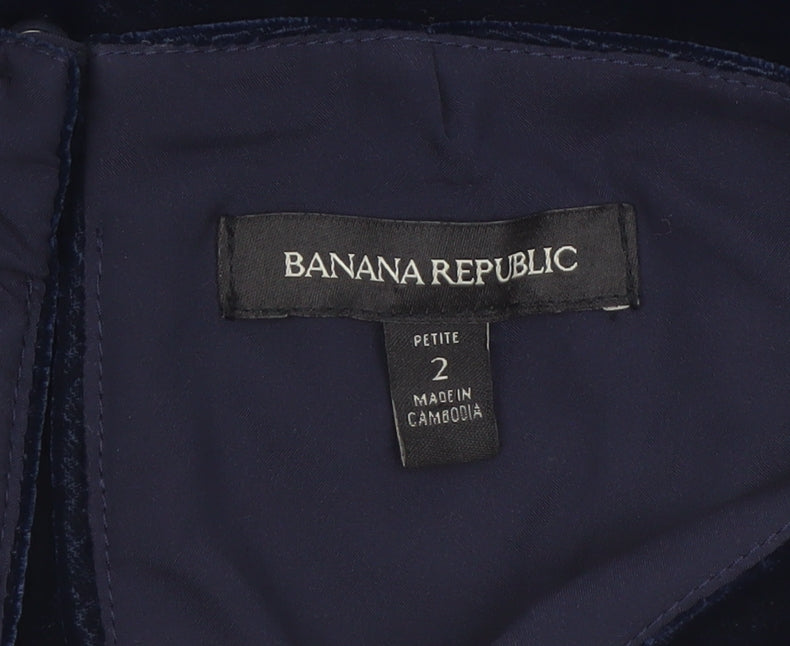 Banana Republic Women Blue Petite 2 Velvet Shift Knee Length Dress