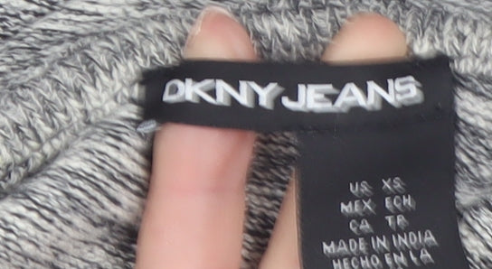 DKNY Jeans Womens Grey 1/4 Zip Hooded Pullover Cotton Sweatshirt XS