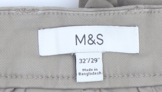 Marks and Spencer Men Beige Chino Trousers 32W 29L Regular Fit