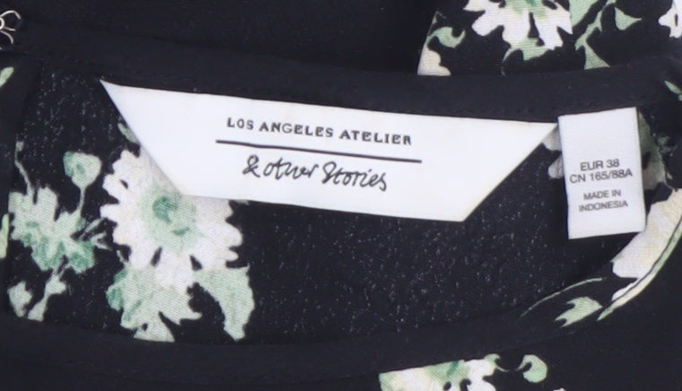 & Other Stories Women Black Floral A-Line Knee Dress Size 10
