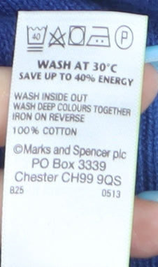Marks and Spencer Men's Blue Cotton V-Neck Sleeveless Vest L