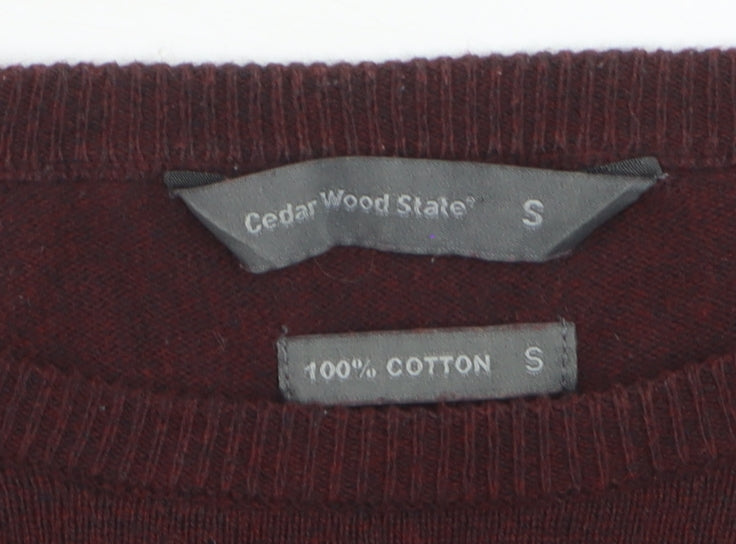 Cedar Wood State Men's Red Cotton Crew Neck Jumper Size S