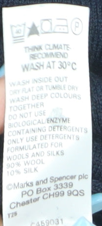 Marks and Spencer Mens Blue Wool Silk V-Neck Jumper Medium