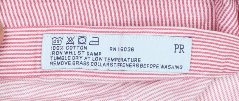 Charles Tyrwhitt Men's Pink Striped Classic Fit Cotton Dress Shirt 17.5in