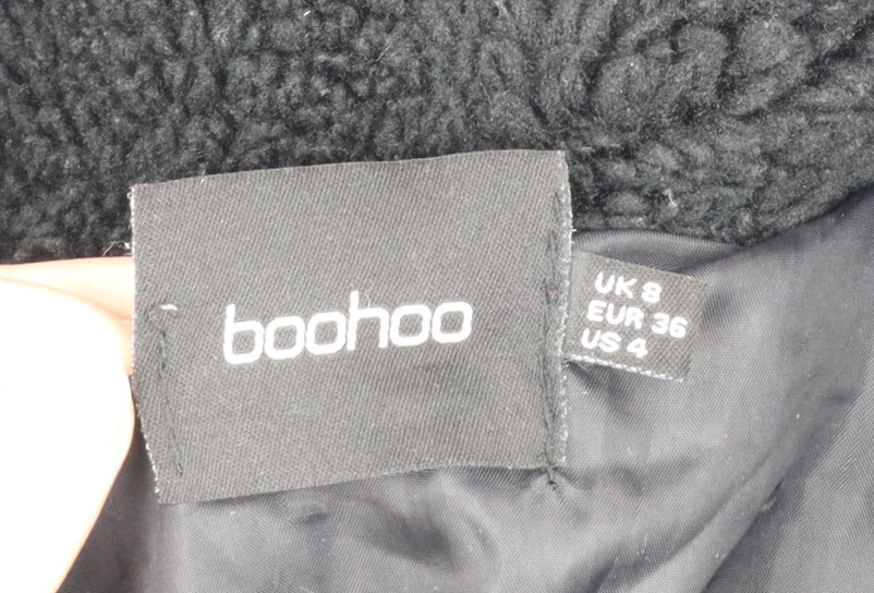 Boohoo Women Black Belted Teddy Overcoat Size 8 Winter Wear