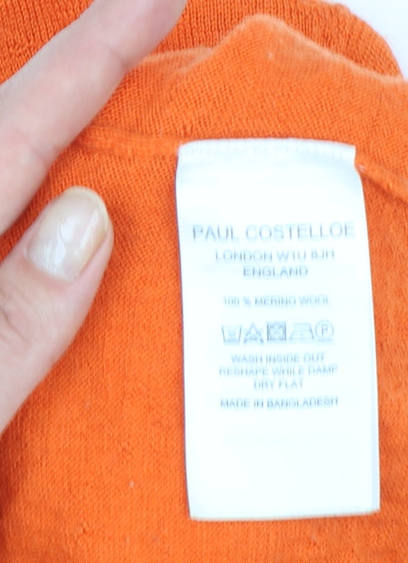 Paul Costelloe Men's Orange Merino Wool Crew Neck Jumper M