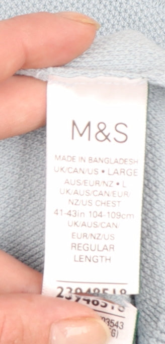 Marks and Spencer Men's Light Blue Pure Cotton Crew Neck T-Shirt Large