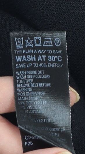 Marks and Spencer Women's Black Knee Length Sheath Dress UK 10 Short Sleeve Belted