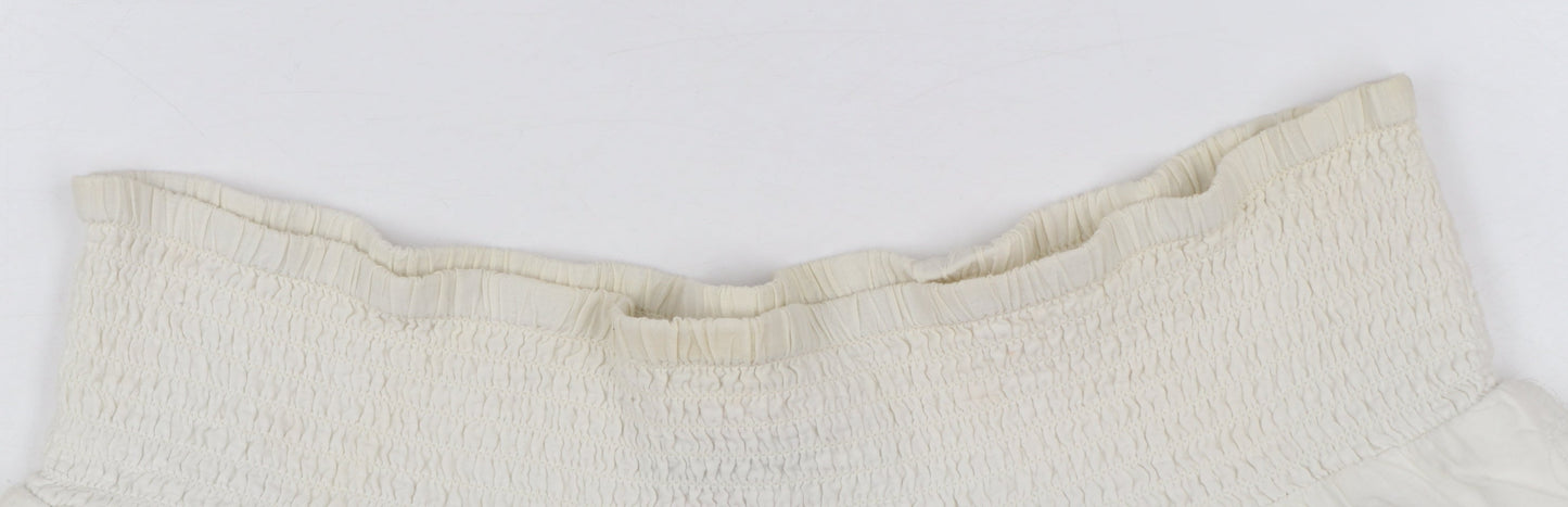 Superdry Women Ivory Cotton A-Line Broderie Short Skirt M