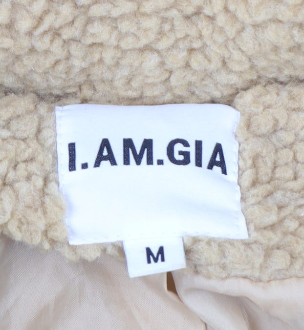I.AM.GIA Womens Beige Teddy Fleece Zip Jacket Size M