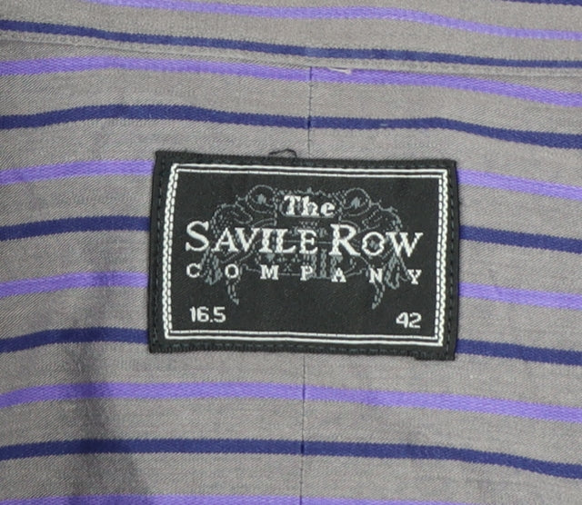 The Savile Row Company Men's Purple Striped Long Sleeve Button-Up Shirt 16.5 42