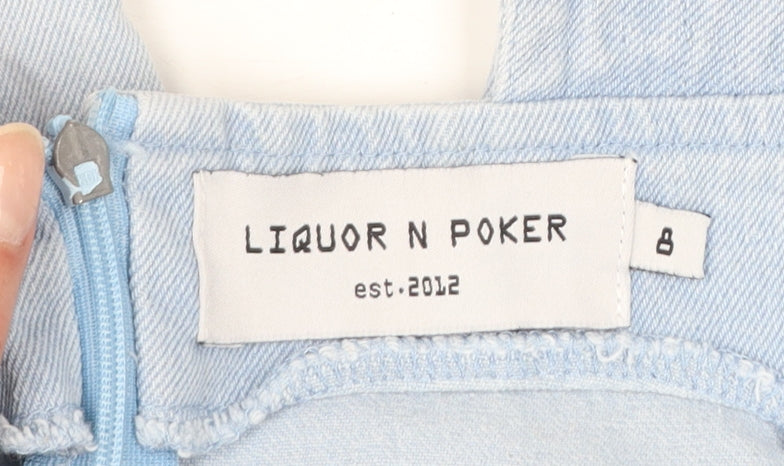 Liquor N Poker Girls Blue Denim Belted Sleeveless Jumpsuit Age 8